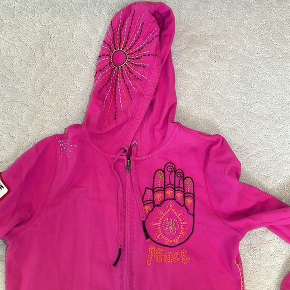 Lucky Brand VTG Pink Full Zip Embroidered Hoodie Patch - Size L - Picture 5 of 7